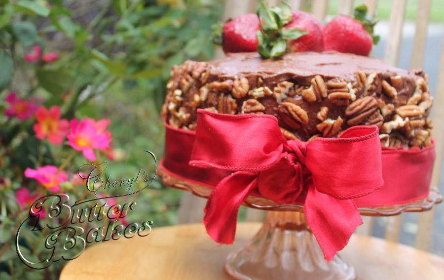 Vanilla Layer Cake with Chocolate Buttercream and Pecans